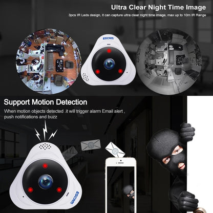 ESCAM Q8 960P 360 Degrees Fisheye Lens 1.3MP WiFi IP Camera, Support Motion Detection / Night Vision, IR Distance: 5-10m, US Plug(White) - Security by ESCAM | Online Shopping UK | buy2fix