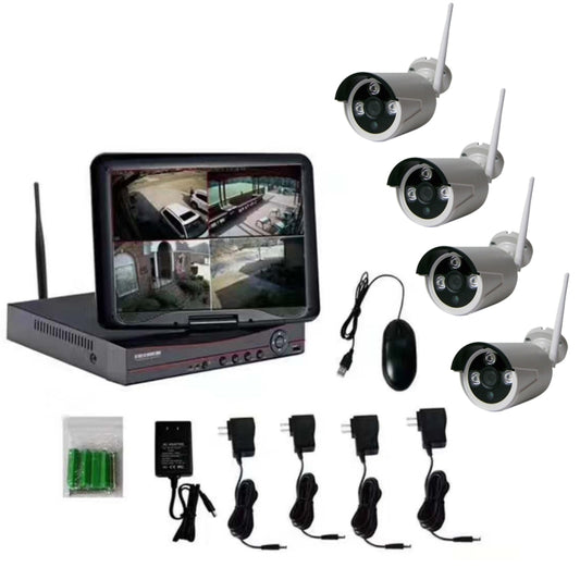 K9104E-PE2013C 4CH HD 960P 1.3 Mega Pixel 2.4GHz WiFi IP Bullet Camera 10.1 inch LCD Screen NVR Kit by buy2fix