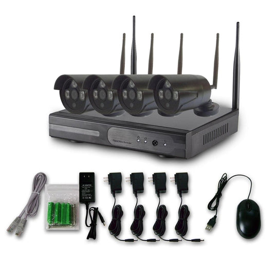 4CH HD 720P 1.0 Mega Pixel 2.4GHz WiFi IP Bullet Camera + NVR Kit (Black) by buy2fix