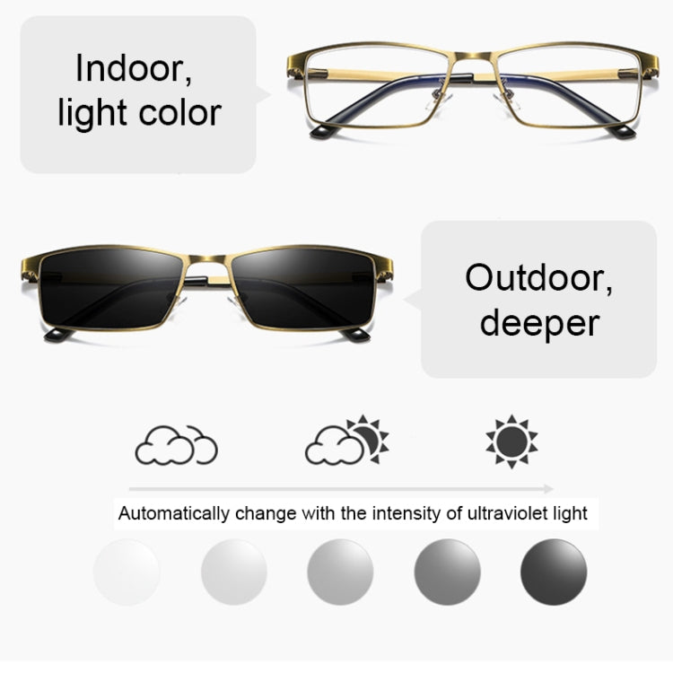 Dual-purpose Photochromic Presbyopic Glasses, +1.00D(Gold) - Presbyopic Glasses by buy2fix | Online Shopping UK | buy2fix