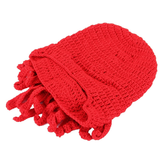 Amurleopard Unisex Barbarian Knit Beanie Octopus Tentacle Cap Winter Warm Face Mask Crochet Hat(Red) by buy2fix