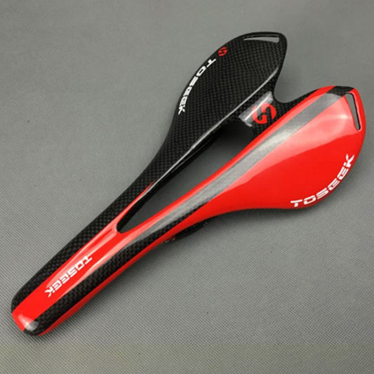 TOSEEK Road Bike Carbon Fiber Seat Bicycle Hollow Seat Saddle, 3K Texture + Light (Red) by TOSEEK
