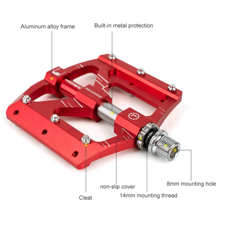 PROMEND PD-M88 1 Pair Mountain Bicycle Aluminum Alloy 3-Bearings Pedals (Red) - Outdoor & Sports by PROMEND | Online Shopping UK | buy2fix