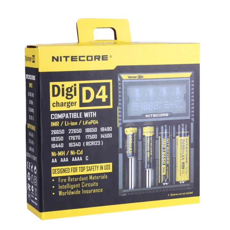 Nitecore D4 Intelligent Digi Smart Charger with LCD Display for 14500, 16340 (RCR123), 18650, 22650, 26650, Ni-MH and Ni-Cd (AA, AAA) Battery - Consumer Electronics by buy2fix | Online Shopping UK | buy2fix