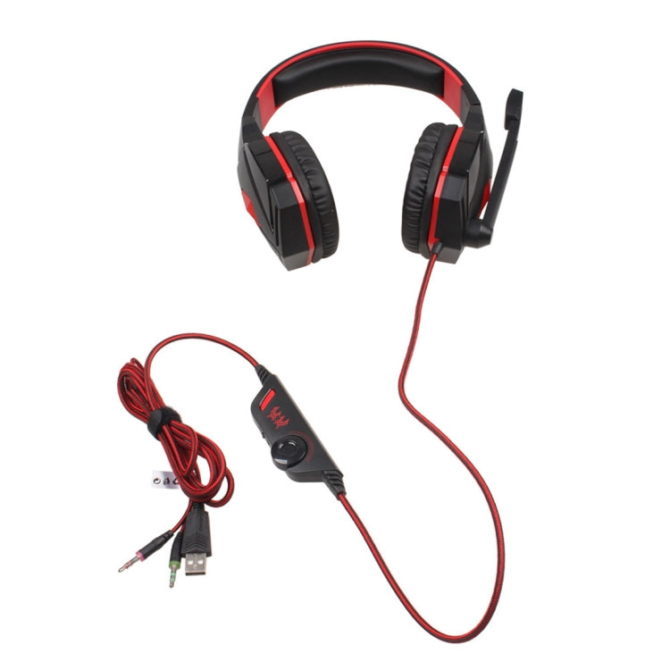 KOTION EACH G4000 Stereo Gaming Headphone Headset Headband with Mic Volume Control LED Light for PC Gamer,Cable Length: About 2.2m(Red + Black) - Multimedia Headset by KOTION EACH | Online Shopping UK | buy2fix