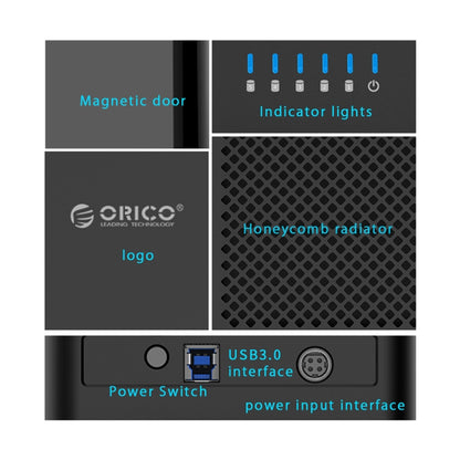 ORICO DS500U3 3.5 inch 5 Bay Magnetic-type USB 3.0 Hard Drive Enclosure with Blue LED Indicator - HDD Enclosure by ORICO | Online Shopping UK | buy2fix