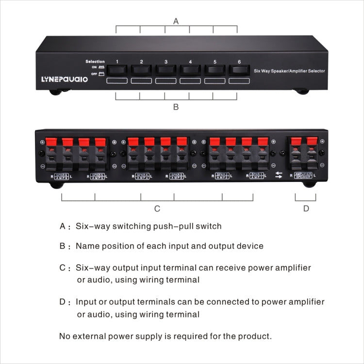 LINEPAUDIO B898 Six-way Stereo Loudspeaker / Amplifier Comparator Bidirectional Selective Switch Switcher (Black) - Consumer Electronics by buy2fix | Online Shopping UK | buy2fix