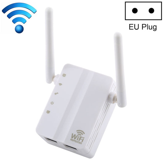 300Mbps Wireless-N Range Extender WiFi Repeater Signal Booster Network Router with 2 External Antenna, EU Plug(White) - Broadband Amplifiers by buy2fix | Online Shopping UK | buy2fix