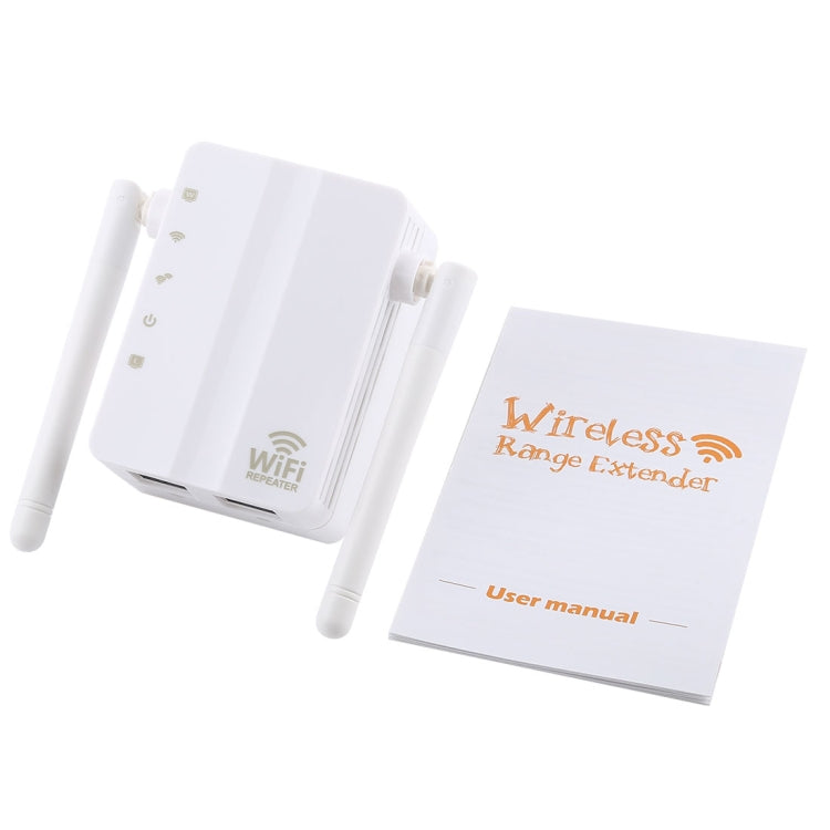 300Mbps Wireless-N Range Extender WiFi Repeater Signal Booster Network Router with 2 External Antenna, EU Plug(White) - Broadband Amplifiers by buy2fix | Online Shopping UK | buy2fix