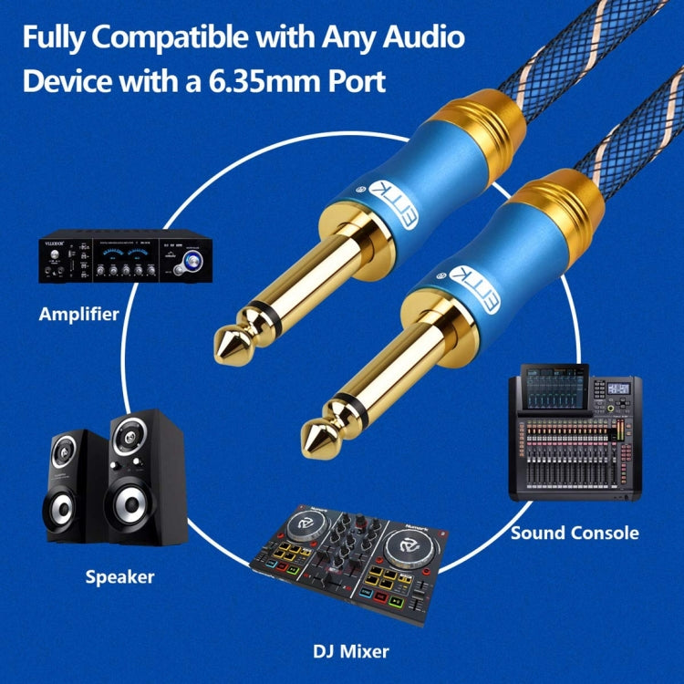 EMK 6.35mm Male to Male 3 Section Gold-plated Plug Grid Nylon Braided Audio Cable for Speaker Amplifier Mixer, Length: 1.5m(Blue) - Consumer Electronics by EMK | Online Shopping UK | buy2fix