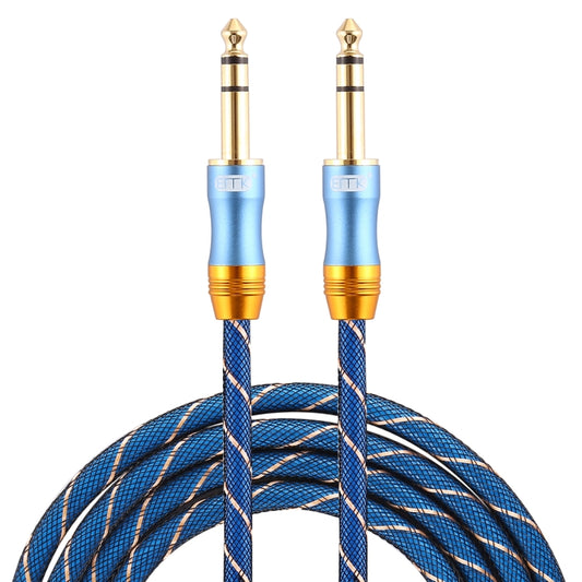 EMK 6.35mm Male to Male 4 Section Gold-plated Plug Grid Nylon Braided Audio Cable for Speaker Amplifier Mixer, Length: 2m(Blue) by EMK