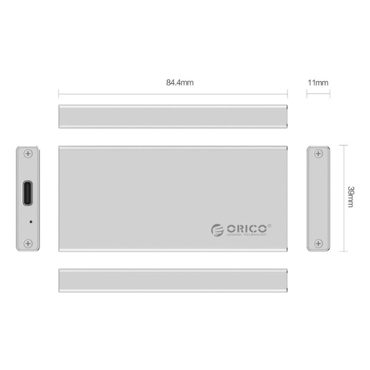 ORICO MSA-UC3 USB 3.1 Type C Aluminum External Storage Enclosure Hard Disk Box for 50mm x 30mm M-SATA SSD(Silver) - HDD Enclosure by ORICO | Online Shopping UK | buy2fix