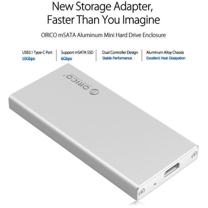 ORICO MSA-UC3 USB 3.1 Type C Aluminum External Storage Enclosure Hard Disk Box for 50mm x 30mm M-SATA SSD(Silver) - HDD Enclosure by ORICO | Online Shopping UK | buy2fix