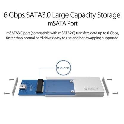 ORICO MSA-UC3 USB 3.1 Type C Aluminum External Storage Enclosure Hard Disk Box for 50mm x 30mm M-SATA SSD(Silver) - HDD Enclosure by ORICO | Online Shopping UK | buy2fix