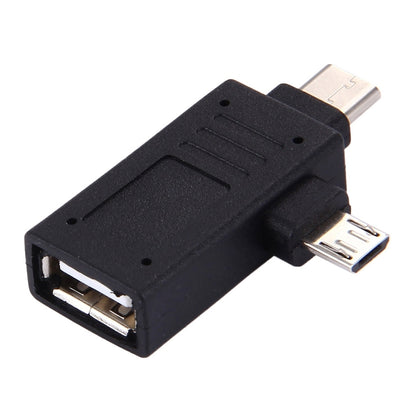 USB-C / Type-C Male + Micro USB Male to USB 2.0 Female Adapter(Black) - USB Adapter by buy2fix | Online Shopping UK | buy2fix