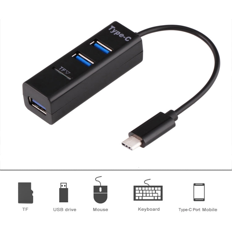 2 in 1 USB 3.1 USB-C / Type-C to USB 2.0 COMBO 3 Ports HUB + TF Card Reader(Black) - Computer & Networking by buy2fix | Online Shopping UK | buy2fix