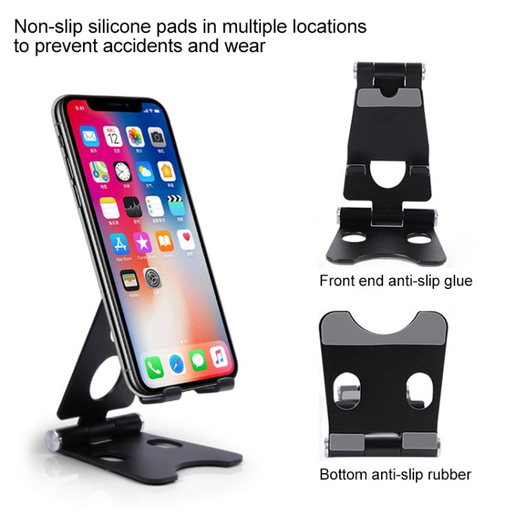 ROOSTAND R2 Aluminum Alloy Mobile Desktop Tablet Bracket Double Folding Lazy Artifact, Size: 6.4x7x9cm(Black) - Desktop Holder by buy2fix | Online Shopping UK | buy2fix