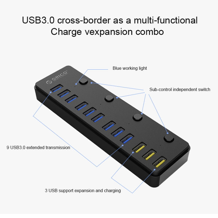 ORICO P12-U3 Desktop Multi-function 12 Ports USB 3.0 HUB with 1m USB Cable & LED Indicator -  by ORICO | Online Shopping UK | buy2fix