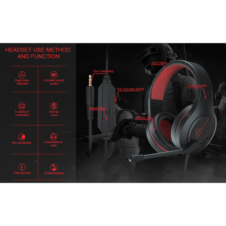 SADES MH601 3.5mm Plug Wire-controlled Noise Reduction E-sports Gaming Headset with Retractable Microphone, Cable Length: 2.2m(Black Red) - Multimedia Headset by SADES | Online Shopping UK | buy2fix