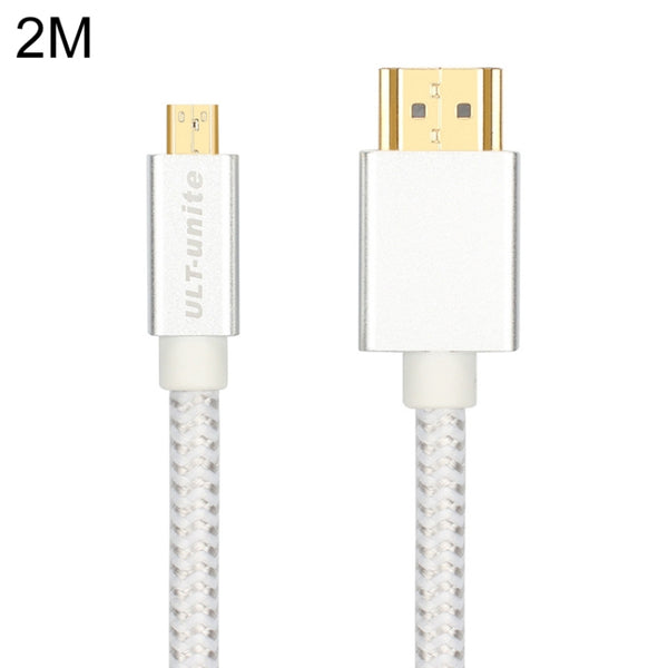 ULT-unite Gold-plated Head HDMI Male to Micro HDMI Male Nylon Braided Cable, Cable Length: 2m(Silver) by ult-unite