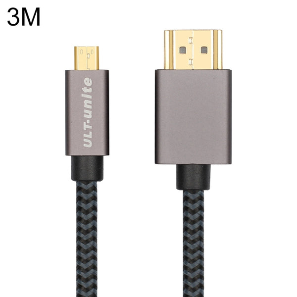 ULT-unite Gold-plated Head HDMI Male to Micro HDMI Male Nylon Braided Cable, Cable Length: 3m(Black) by ult-unite
