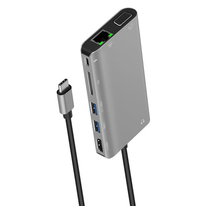 Onten 9591BD 8 in 1 USB-C / Type-C to PD USB-C / Type-C Charging + Gigabit Ethernet + Dual USB 3.0 + HDMI + VGA + SD Card Slot + 3.5mm AUX HUB(Grey) - Computer & Networking by Onten | Online Shopping UK | buy2fix