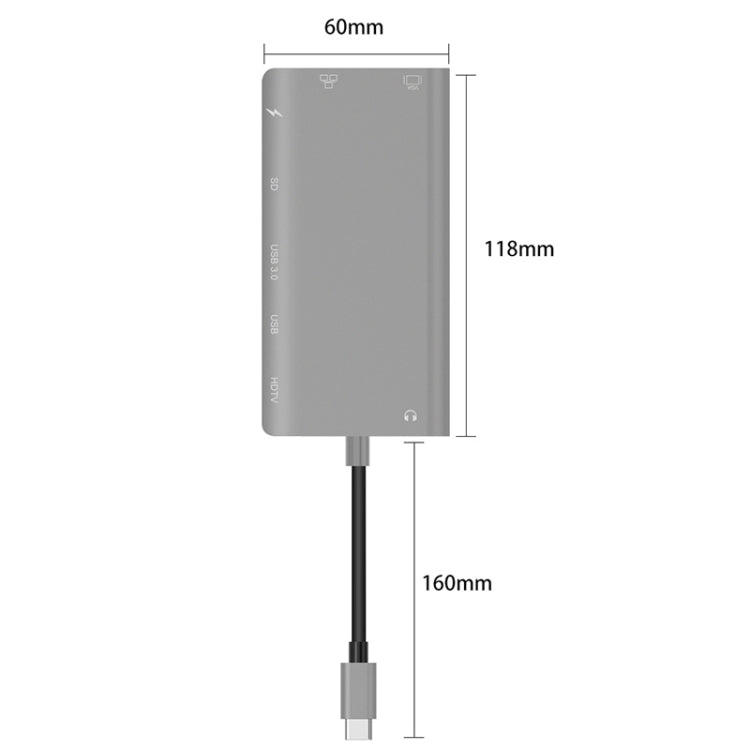 Onten 9591BD 8 in 1 USB-C / Type-C to PD USB-C / Type-C Charging + Gigabit Ethernet + Dual USB 3.0 + HDMI + VGA + SD Card Slot + 3.5mm AUX HUB(Grey) - Computer & Networking by Onten | Online Shopping UK | buy2fix