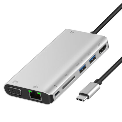 Onten 9591BD 8 in 1 USB-C / Type-C to PD USB-C / Type-C Charging + Gigabit Ethernet + Dual USB 3.0 + HDMI + VGA + SD Card Slot + 3.5mm AUX HUB(Silver) - Computer & Networking by Onten | Online Shopping UK | buy2fix