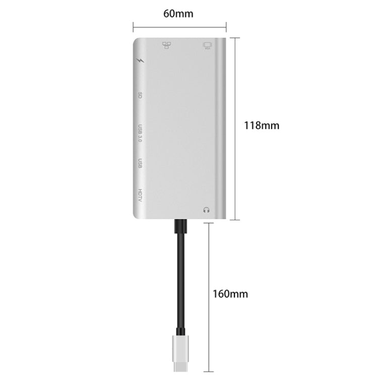 Onten 9591BD 8 in 1 USB-C / Type-C to PD USB-C / Type-C Charging + Gigabit Ethernet + Dual USB 3.0 + HDMI + VGA + SD Card Slot + 3.5mm AUX HUB(Silver) - Computer & Networking by Onten | Online Shopping UK | buy2fix