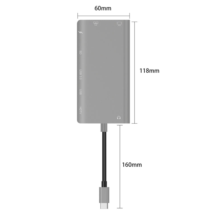 Onten 9591BD 8 in 1 USB-C / Type-C to PD USB-C / Type-C Charging + 100M Ethernet Port + Dual USB 3.0 + HDMI + VGA + SD Card Slot + 3.5mm AUX HUB (Grey) - Computer & Networking by Onten | Online Shopping UK | buy2fix