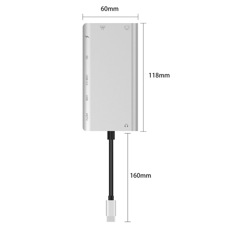 Onten 9591BD 8 in 1 USB-C / Type-C to PD USB-C / Type-C Charging + 100M Ethernet Port + Dual USB 3.0 + HDMI + VGA + SD Card Slot + 3.5mm AUX HUB (Silver) - Computer & Networking by Onten | Online Shopping UK | buy2fix