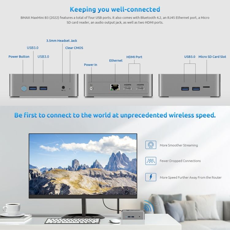BMAX B3 2022 Windows 11 Mini PC, 8GB+256GB, Intel Jasper Lake N5095, Support HDMI / RJ45 / TF Card, EU Plug(Space Grey) - Windows Mini PCs by BMAX | Online Shopping UK | buy2fix
