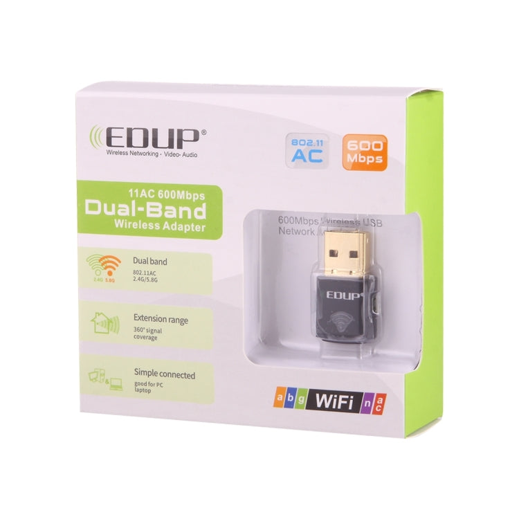 EDUP EP-AC1619 Mini Wireless USB 600Mbps 2.4G / 5.8Ghz 150M+433M Dual Band WiFi Network Card for Nootbook / Laptop / PC(Black) - USB Network Adapter by EDUP | Online Shopping UK | buy2fix