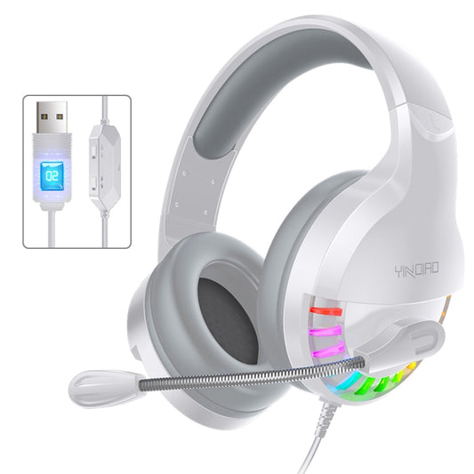 YINDIAO Q2 Head-mounted Wired Gaming Headset with Microphone, Version: Single USB Sound Card(White) by YINDIAO