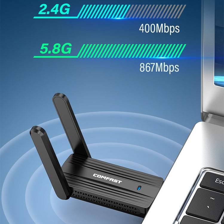 COMFAST CF-921AC V2 1300Mbps USB 5G Dual Frequency Wireless Network Card with Antenna - USB Network Adapter by COMFAST | Online Shopping UK | buy2fix