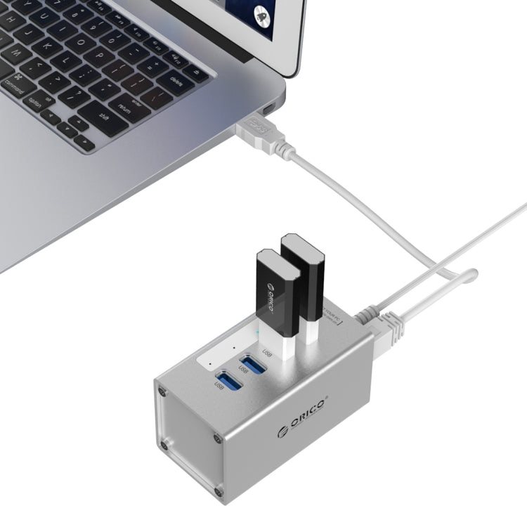 ORICO A3H4 Aluminum High Speed 4 Ports USB 3.0 HUB with 12V/2.5A Power Supply for Laptops(Silver) - USB 3.0 HUB by ORICO | Online Shopping UK | buy2fix