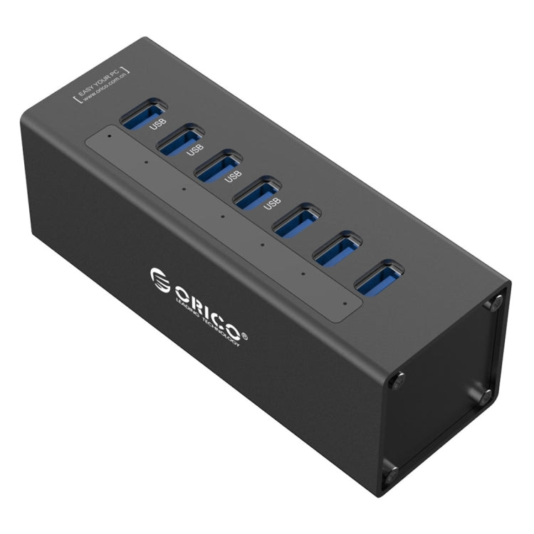 ORICO A3H7 Aluminum High Speed 7 Ports USB 3.0 HUB with 12V/2.5A Power Supply for Laptops(Black) - USB 3.0 HUB by ORICO | Online Shopping UK | buy2fix