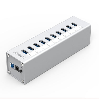 ORICO A3H10 Aluminum High Speed 10 Ports USB 3.0 HUB with Power Adapter for Laptops(Silver) - USB 3.0 HUB by ORICO | Online Shopping UK | buy2fix