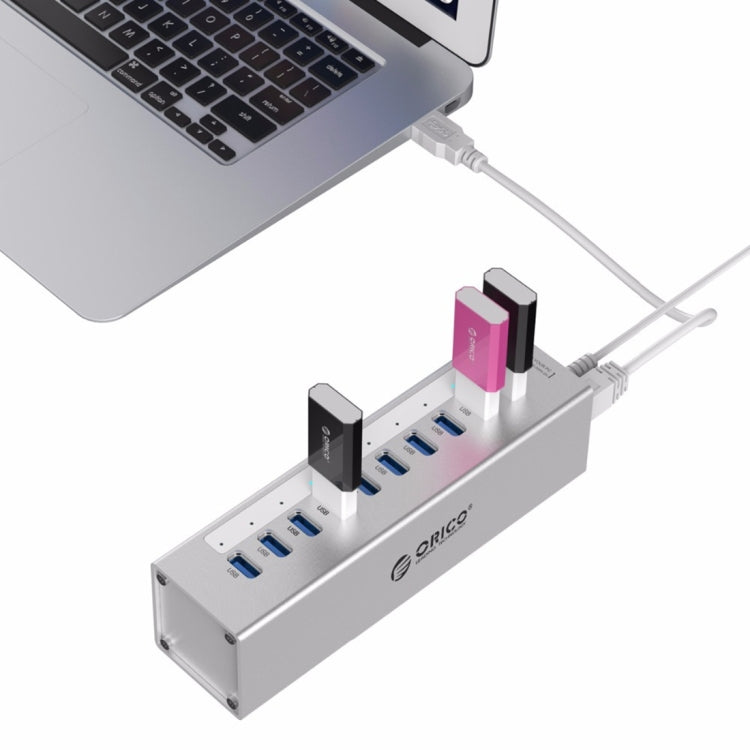 ORICO A3H10 Aluminum High Speed 10 Ports USB 3.0 HUB with Power Adapter for Laptops(Silver) - USB 3.0 HUB by ORICO | Online Shopping UK | buy2fix