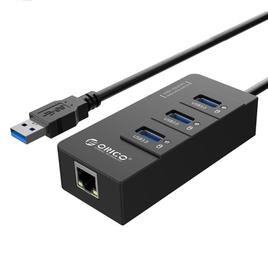 ORICO HR01-U3 ABS 3 Ports USB3.0 HUB Splitter with External RJ45 Gigabit Ethernet Network Card 5 Gbps for Laptops / Desktop / Ultrabook etc.(Black) by ORICO