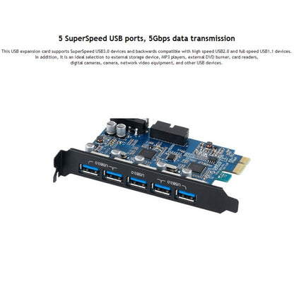 ORICO PVU3-5O2I USB3.0 * 5 + 20Pin Slot * 1 PCI Express Card for Desktop, 5Gbps Superspeed Data Transmission(Black) - Add-on Cards by ORICO | Online Shopping UK | buy2fix