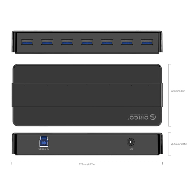ORICO H7928-U3 ABS Material Desktop 7 Ports USB 3.0 HUB with 1m Cable(Black) -  by ORICO | Online Shopping UK | buy2fix