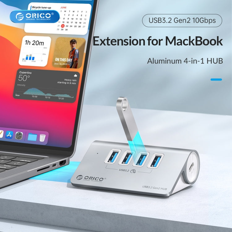 ORICO M3U4 Aluminum Alloy 4-Port USB 3.2 Gen1 10Gbps HUB (Silver) -  by ORICO | Online Shopping UK | buy2fix