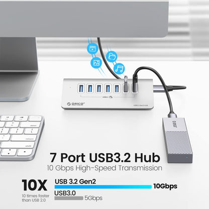 ORICO M3U7-G2 Aluminum Alloy 7-Port USB 3.2 Gen2 10Gbps HUB with 0.5m Cable (Silver) -  by ORICO | Online Shopping UK | buy2fix