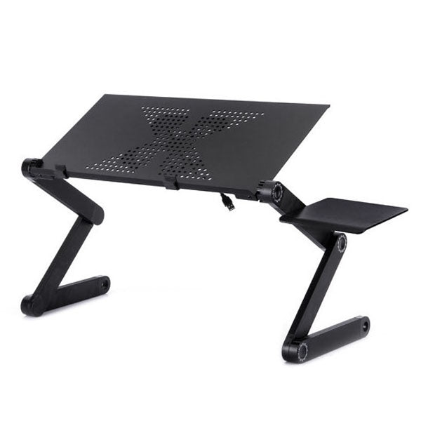 Portable 360 Degree Adjustable Foldable Aluminium Alloy Desk Stand with Cool Fans & Mouse Pad for Laptop / Notebook(Black) - Laptop Stand by buy2fix | Online Shopping UK | buy2fix