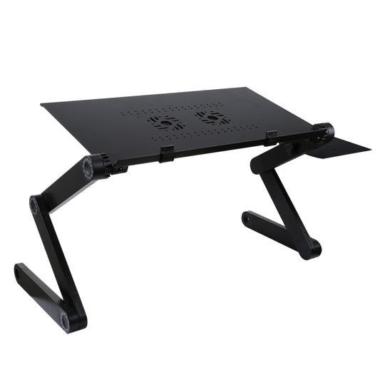 Portable 360 Degree Adjustable Foldable Aluminium Alloy Desk Stand with Double CPU Fans & Mouse Pad for Laptop / Notebook, Desk Size: 480mm x 260mm(Black) by buy2fix
