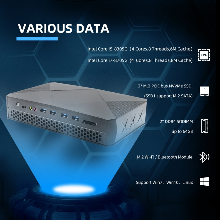 HYSTOU F9 Windows 10 / Linux System Gaming Mini PC, Intel Core i7-8809G 4 Core 8M Cache up to 4.20GHz, 64GB RAM+1TB SSD, AU Plug - Windows Mini PCs by HYSTOU | Online Shopping UK | buy2fix