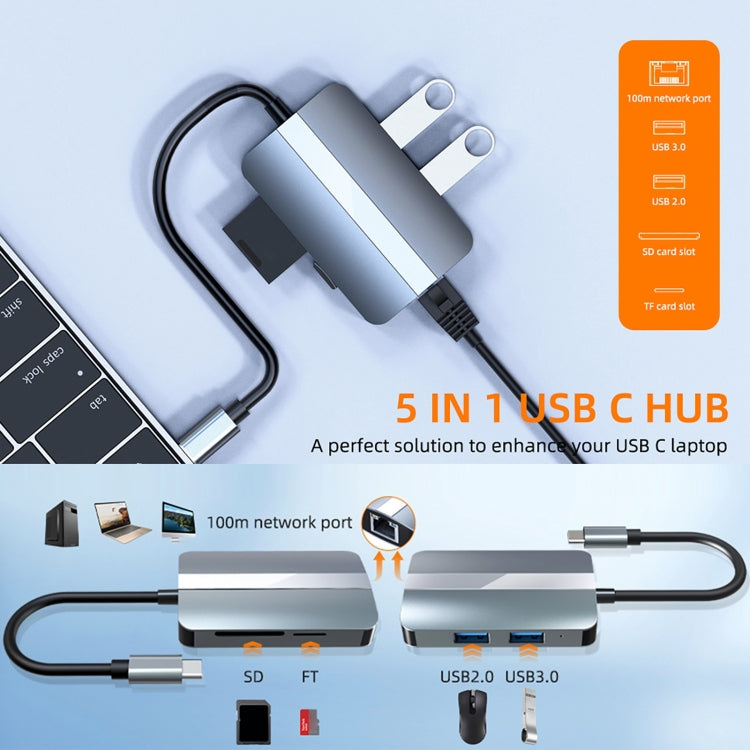 BYL-2112 5 in 1 USB-C / Type-C to USB Multifunctional Docking Station HUB Adapter - Computer & Networking by buy2fix | Online Shopping UK | buy2fix