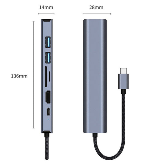 BYL-2303 7 in 1 USB-C / Type-C to USB Multifunctional Docking Station HUB Adapter by buy2fix