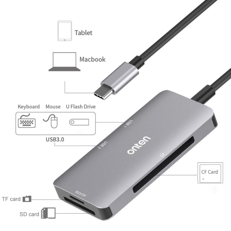 Onten 91882 5 In 1 USB3.0 x3 + SD + TF + CF Type-C / USB-C OTG Multi-function Card Reader - Computer & Networking by Onten | Online Shopping UK | buy2fix